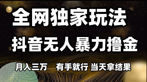 全网独家玩法抖音无人暴力撸金，月入3W，有手就行，当天拿结果【揭秘】-启云分享