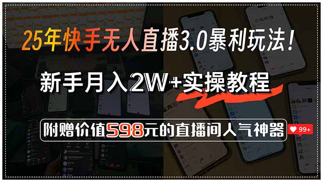 25年快手无人直播3.0暴利玩法！，新手月入2W+实操教程，附赠价值598元...-启云分享