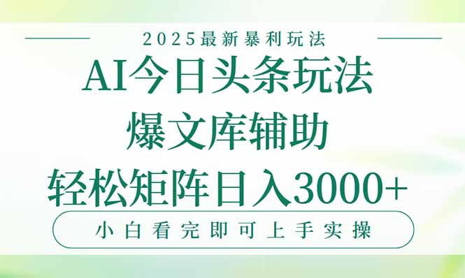 今日头条2025年最新暴利玩法，一键生成爆款，轻松实现矩阵日入3000+-启云分享