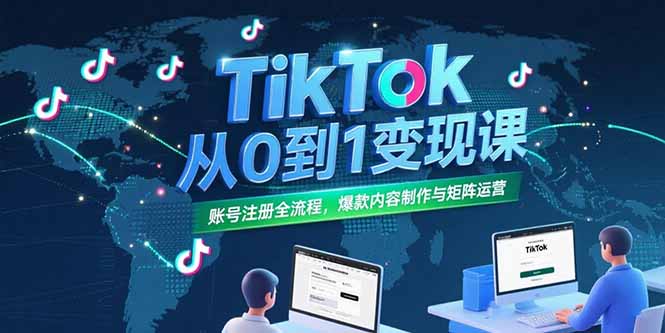 TikTok从0到1变现课，账号注册全流程，爆款内容制作与矩阵运营-启云分享