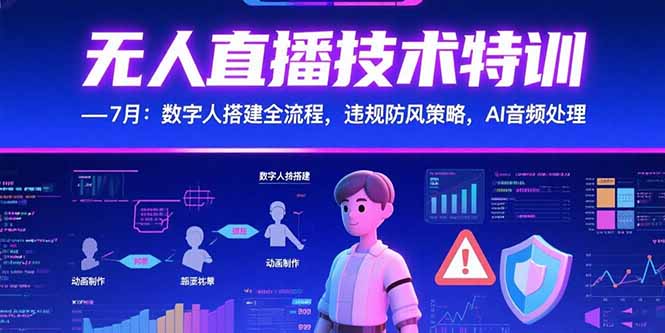 无人直播技术特训-7月：数字人搭建全流程，违规防风策略，AI音频处理-启云分享