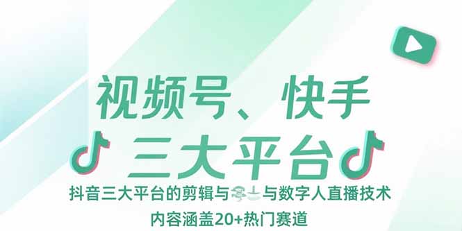 视频号、快手、抖音三大平台的剪辑与数字人直播技术，内容涵盖20+热门赛道-启云分享
