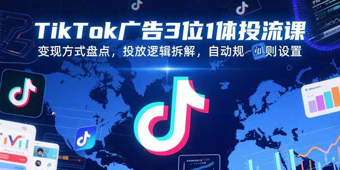 TikTok广告3位1体投流课，变现方式盘点，投放逻辑拆解，自动规则设置-启云分享
