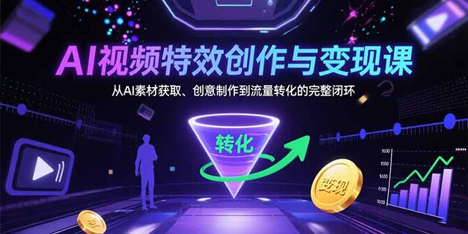 AI视频特效创作与变现课：从AI素材获取、创意制作到流量转化的完整闭环-启云分享