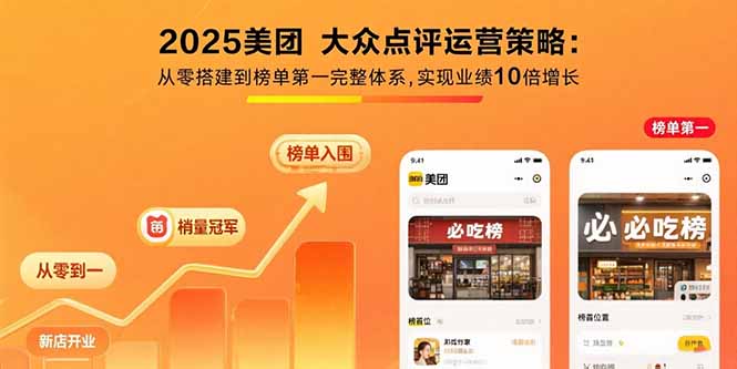 2025美团 大众点评运营策略:从零搭建到榜单第一完整体系,实现业绩10倍增长-启云分享