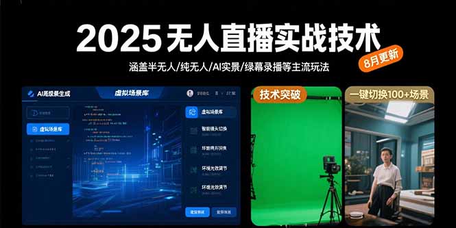 2025无人直播实战技术-8月，涵盖半无人/纯无人/AI实景/绿幕录播等主流玩法-启云分享