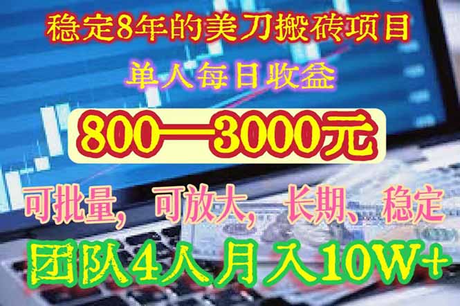 稳定8年的美刀搬砖项目，单人每日收益800—3000.团队4人月入10W+.可线下-启云分享