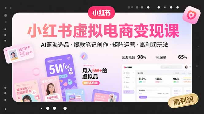 小红书虚拟电商变现课，AI蓝海选品，爆款笔记创作，矩阵运营，高利润玩法-启云分享