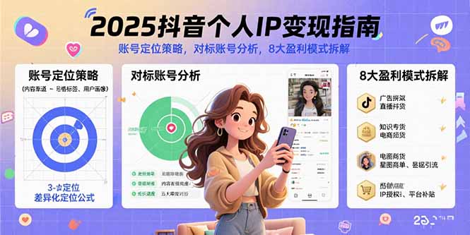 2025抖音个人IP变现指南，账号定位策略，对标账号分析，8大盈利模式拆解-启云分享