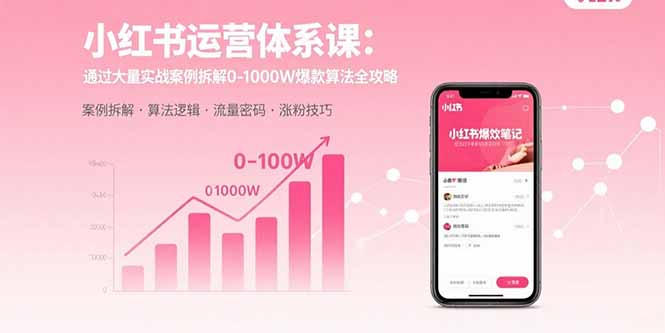 小红书运营体系课：通过大量实战案例拆解0-1000W爆款算法全攻略-启云分享
