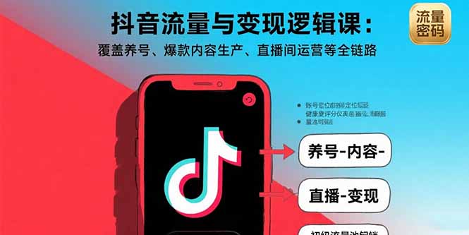 抖音流量与变现逻辑课：覆盖养号、爆款内容生产、直播间运营等全链路-启云分享