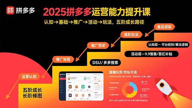 2025拼多多运营能力提升课：认知→基础→推广→活动→玩法，五阶成长路径-启云分享