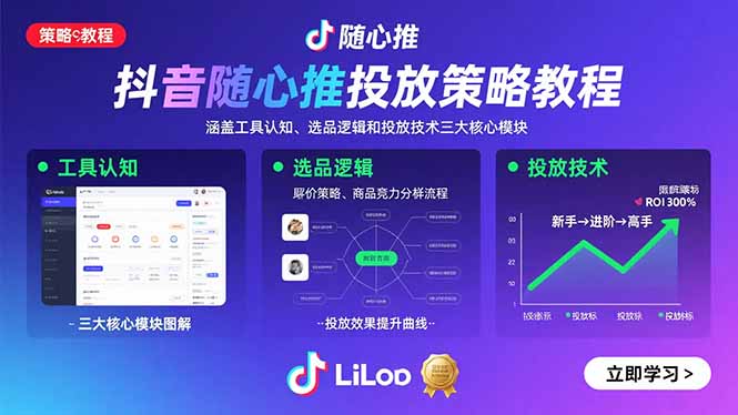 抖音随心推投放策略教程：涵盖工具认知、选品逻辑和投放技术三大核心模块-启云分享