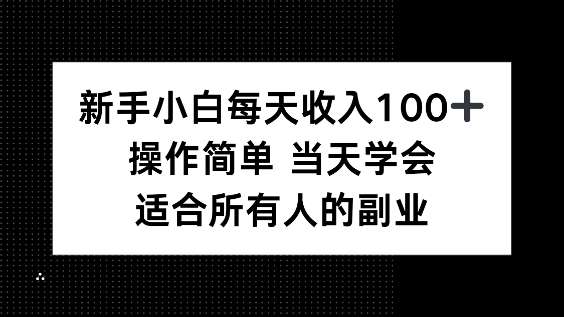 新手小白每天收入100+，操作简单 当天学会 ，适合所有人的副业-启云分享