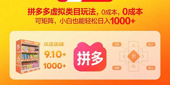 拼多多虚拟类目玩法，0成本，可矩阵，小白也能轻松日入1000+-启云分享