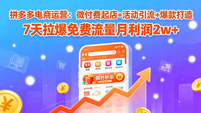 拼多多电商运营：微付费起店+活动引流+爆款打造 7天拉爆免费流量月利润2w+-启云分享