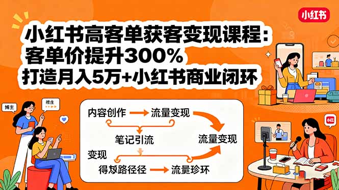 小红书高客单获客变现课程：客单价提升300%，打造月入10万+小红书商业闭环-启云分享