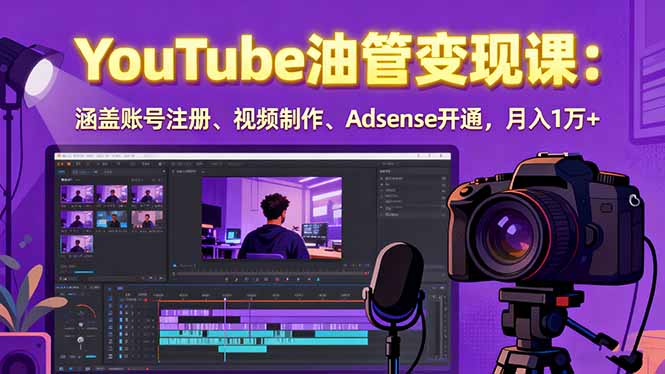 2025YouTube油管变现课：涵盖账号注册、视频制作、Adsense开通，月入1万+-启云分享