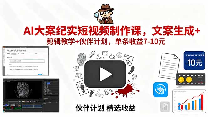 AI大案纪实短视频制作课，文案生成+剪辑教学+伙伴计划，单条收益7-10元-启云分享