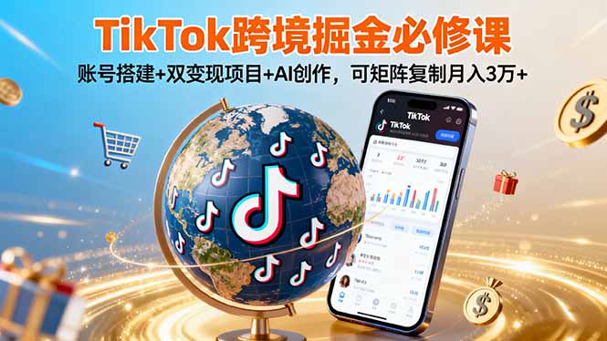 TikTo跨境掘金必修课,账号搭建+双变现项目+AI创作,可矩阵复制月入3万+-启云分享