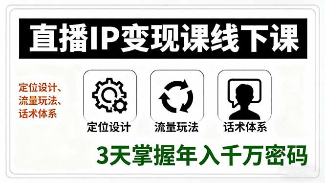 直播IP变现课线下课，定位设计、流量玩法、话术体系，3天掌握年入千万密码-启云分享