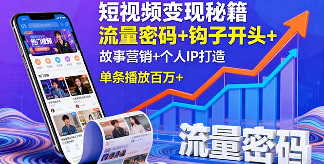 短视频变现秘籍，流量密码+钩子开头+故事营销+个人IP打造，单条播放百万+-启云分享