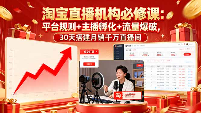 淘宝直播机构必修课:平台规则/主播孵化/流量爆破,30天搭建月销千万直播间-启云分享