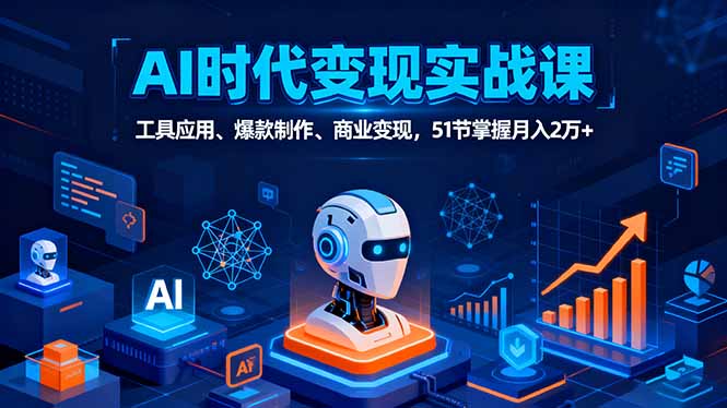 AI时代全场景实战课，工具应用、爆款制作、商业变现，51节掌握月入2万+-启云分享