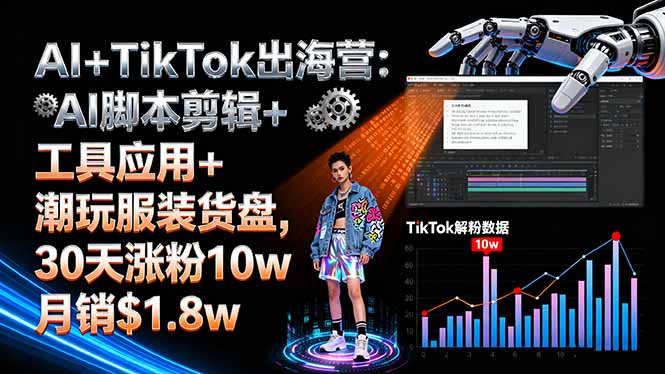 AI+TikTok出海营:AI脚本剪辑+工具应用+潮玩服装货盘,30天涨粉10w月销$1.8w-启云分享