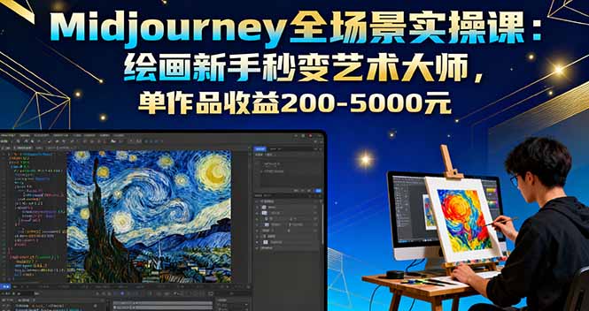 Midjourney全场景实操课：绘画新手秒变艺术大师，单作品收益200-5000元-启云分享