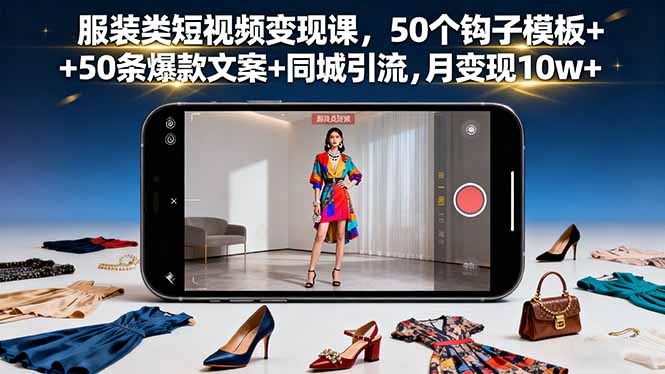 服装类短视频变现课，50个钩子模板+50条爆款文案+同城引流，月变现10w+-启云分享