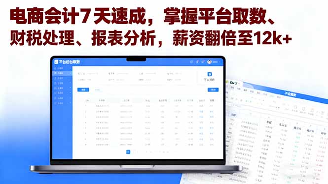 电商会计7天速成，掌握平台取数、财税处理、报表分析，薪资翻倍至12k+-启云分享