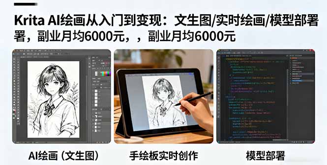Krita AI绘画从入门到变现：文生图/实时绘画/模型部署，副业月均6000元-启云分享