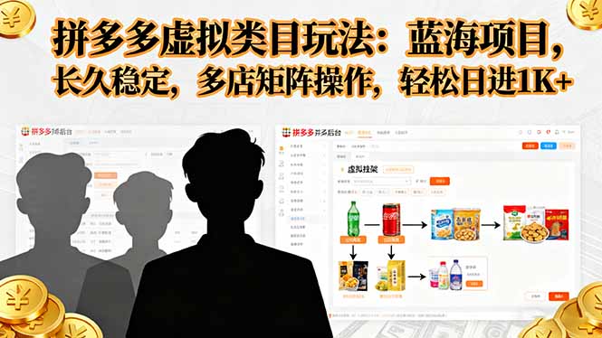 拼多多虚拟类目玩法，蓝海项目，长久稳定，多店矩阵操作，轻松日进1K+-启云分享