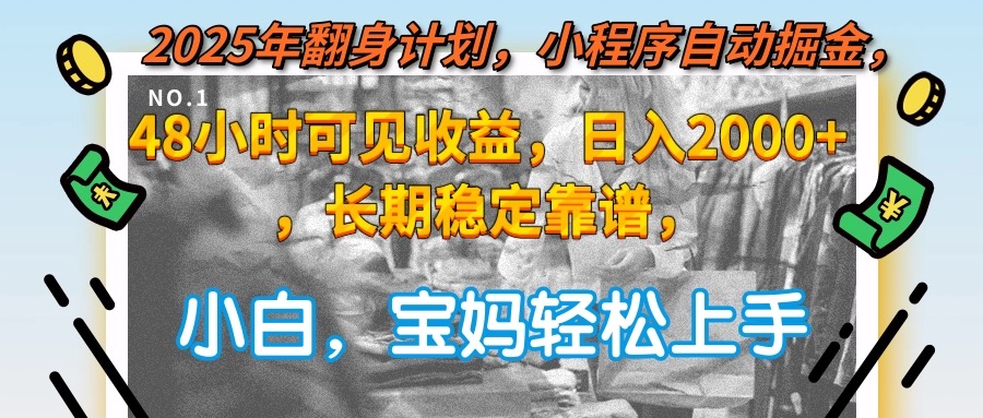 2025年翻身计划，小程序自动掘金48小时可见收益，日入2000+，长期稳定...-启云分享
