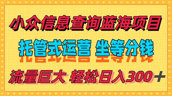 稳定日入300＋，小众信息查询蓝海项目，全程懒人式托管，解放你的时间-启云分享
